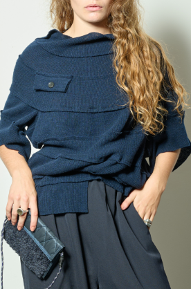 Pull Maille Circulaire Bleu
