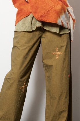 Pantalon Ocre à Motifs Orange